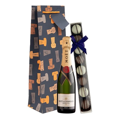 Half Bottle Of Moet and Chandon Brut Champagne 37.5cl & Fine Artisanal Truffles Gift Bag